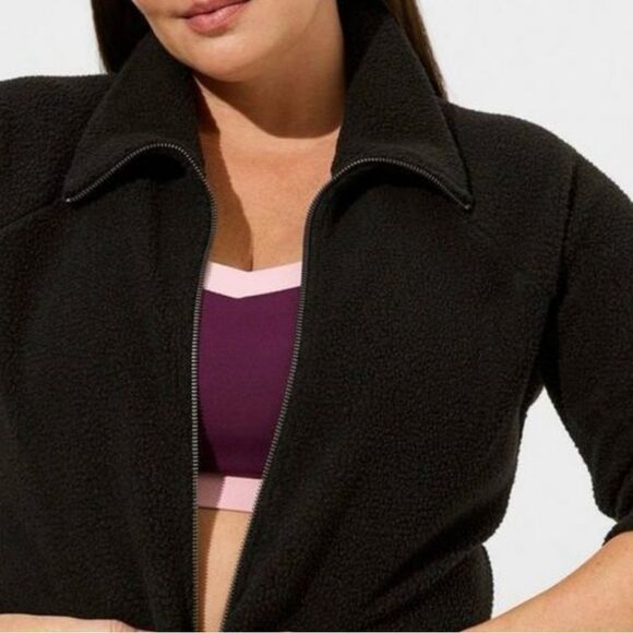 Torrid Deep Black Sherpa Zip Up Lounge Sweatshirt, Zipper Front, Collar, NWT 3X - Picture 2 of 16
